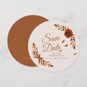 Rustic Fall Leaves Toffee Brown Off White Wedding Save The Date
