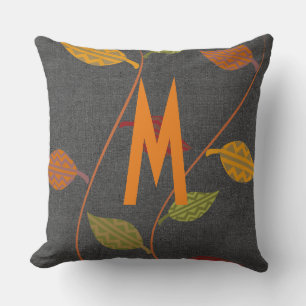 Rustic Fall Leaves Vibe Add Monogram Cushion