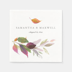 Rustic Fall Leaves Watercolor Wedding Napkins