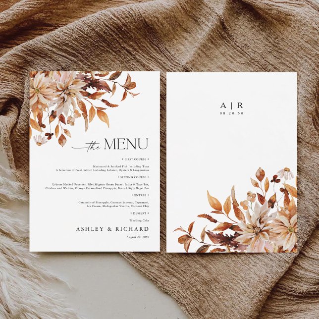 Rustic Fall Leaves Wedding Flat Menu (Creator Uploaded)