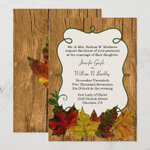 Rustic Fall Leaves Wedding Invitation
