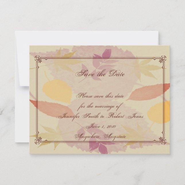 Rustic Fall Leaves Wedding Save the Date (Front)