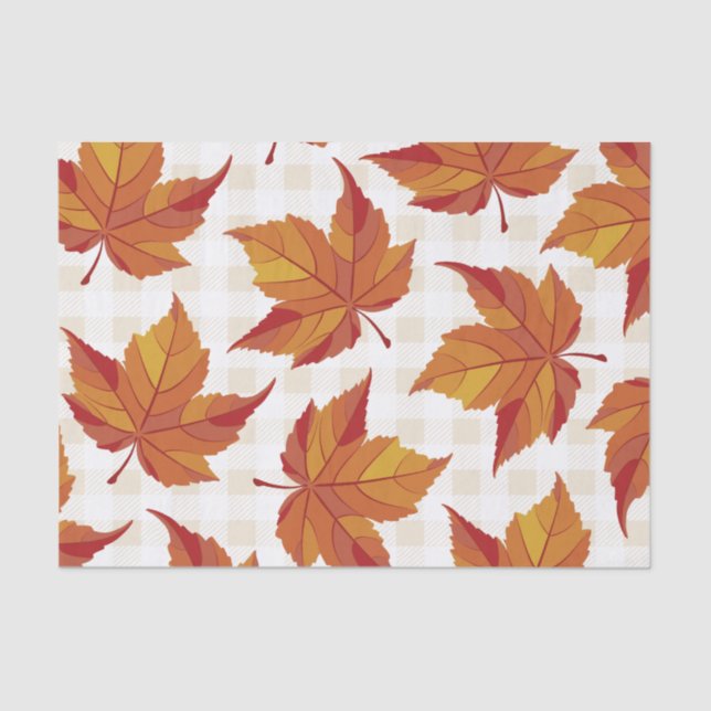 Rustic Fall Leaves & White Plaid Tissue Paper (Front)
