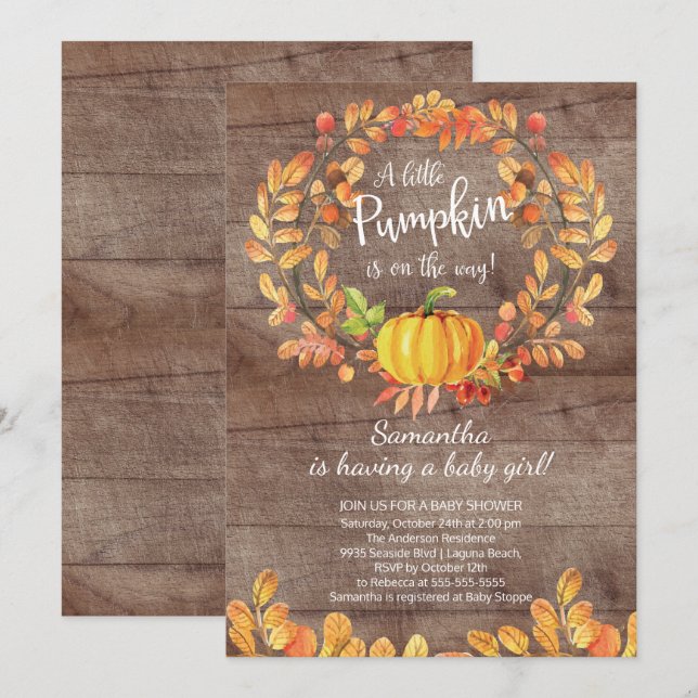 Rustic Fall Little Pumpkin Baby Shower Invitation (Front/Back)