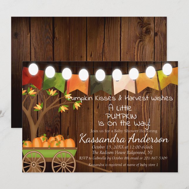 Rustic Fall Little Pumpkin Baby Shower Invitation (Front/Back)