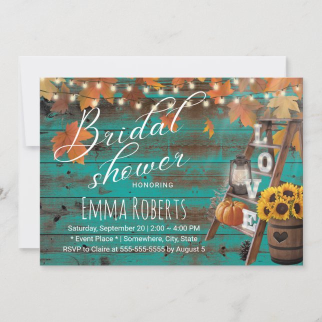 Rustic Fall Love Ladder Wine Barrel Bridal Shower Invitation (Front)