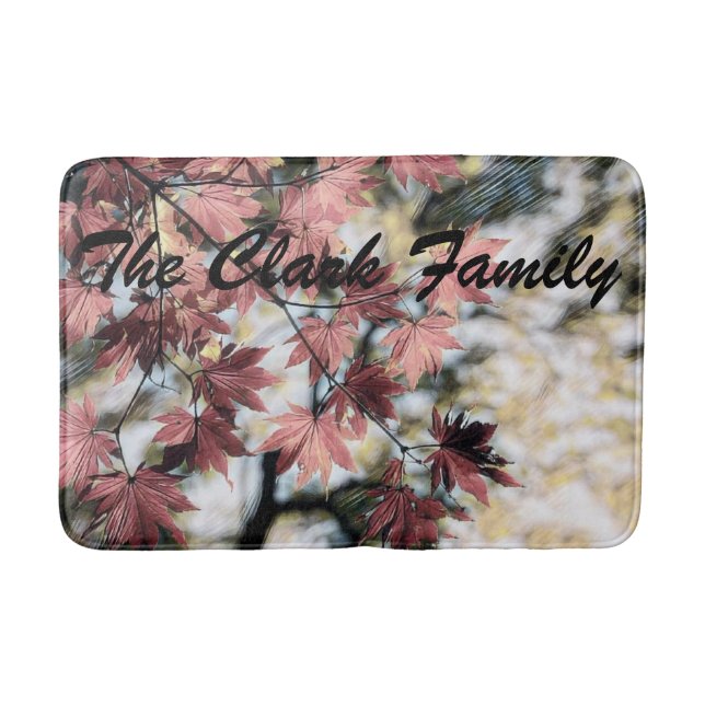 Rustic fall maple leaves rusty red pink brown bath mat (Front)