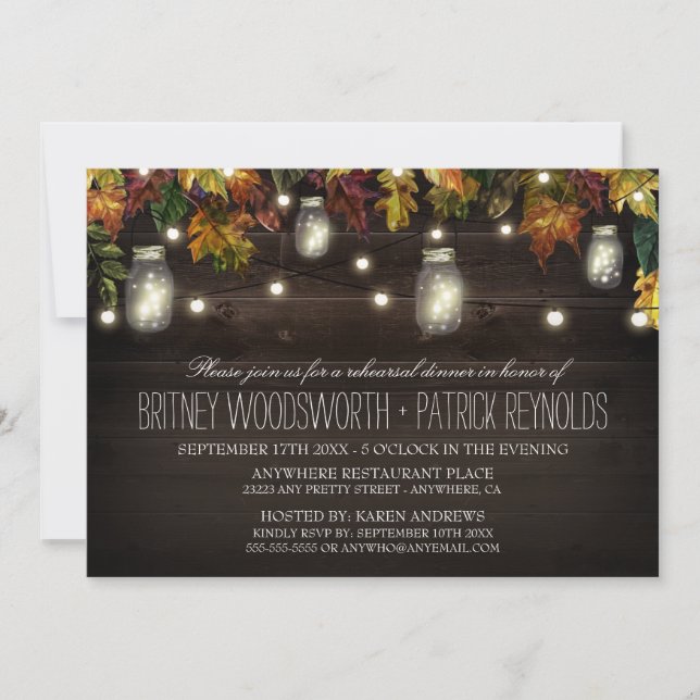 Rustic Fall Mason Jar Rehearsal Dinner Invitations (Front)