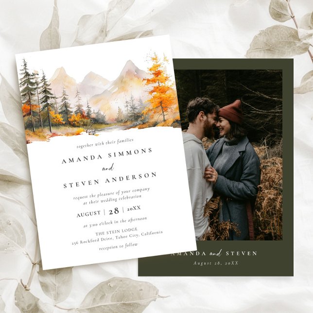 Rustic Fall Mountain Pine Forest Photo Wedding Invitation (Creator Uploaded)
