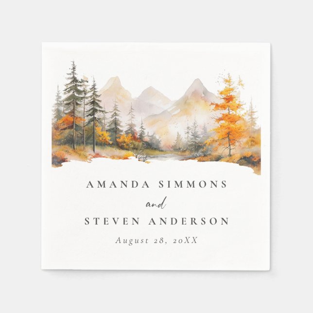 Rustic Fall Mountain Pine Forest Wedding Napkin (Front)