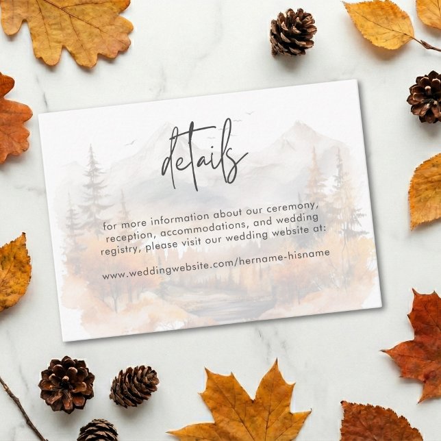 Rustic Fall Mountain Scene Watercolor Details Enclosure Card (Creator Uploaded)