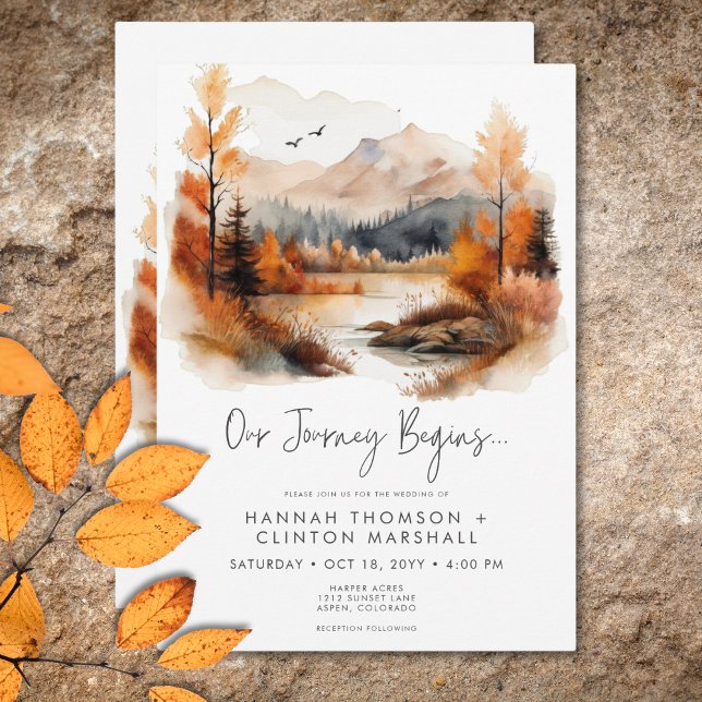 Rustic Fall Mountain Scene Watercolor Wedding Invitation (Rustic Fall Mountain Scene Watercolor Wedding Invitation)