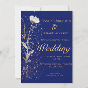 Rustic Fall Navy Blue Bohemian Wildflower Wedding Invitation