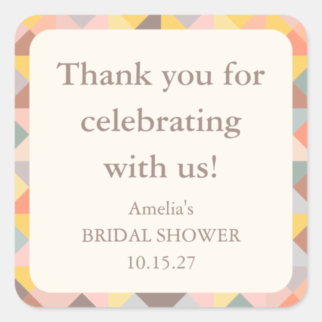 Rustic Fall Neutral Custom Bridal Shower Thank You Square Sticker (Front)
