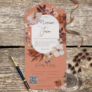 Rustic Fall Neutral Wreath Rust QR Code All In One Invitation