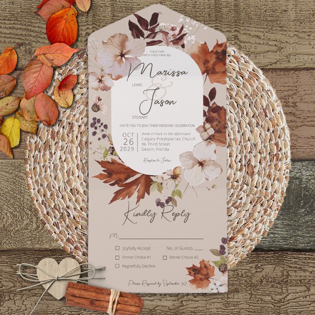 Rustic Fall Neutral Wreath Tan Dinner All In One Invitation (Creator Uploaded)
