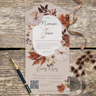Rustic Fall Neutral Wreath Tan QR Code All In One Invitation