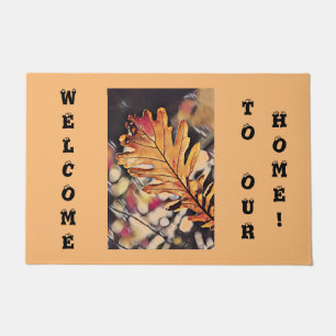 Rustic fall oak leaf orange brown yellow doormat