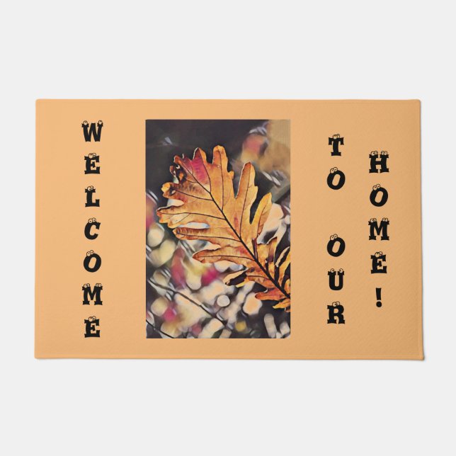 Rustic fall oak leaf orange brown yellow  doormat (Front)
