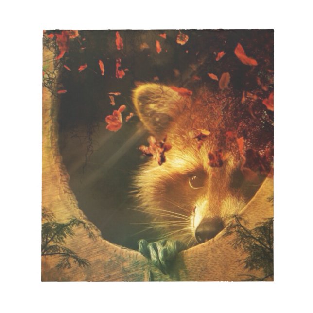 Rustic fall orange autumn leaves woodland racoon notepad (Front)