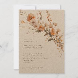 Rustic Fall Orange & Brown Floral Kraft Wedding Invitation