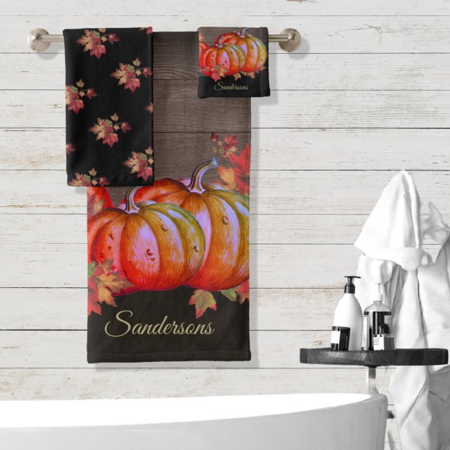 Rustic  Fall Orange Pumpkin Cute Wood Bath Towel (Creator Uploaded)