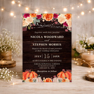 Rustic Fall Orange Pumpkin Floral Wedding Invitation