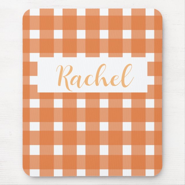 Rustic Fall Orange White Gingham  Mouse Mat (Front)