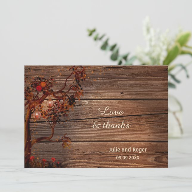 Rustic Fall Photo Wedding Thank You Card (Standing Front)