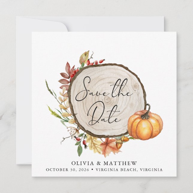 Rustic Fall Photo Wood Slice Boho Save the Date  (Front)