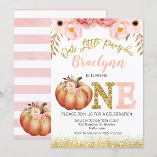 Rustic Fall Pumpkin 1st Birthday Invitation
