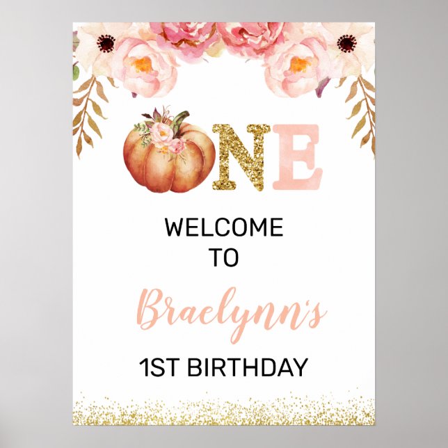 Rustic Fall Pumpkin 1st Birthday Welcome Sign (Front)