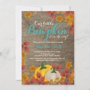 Rustic Fall Pumpkin Aqua Baby Shower invitation