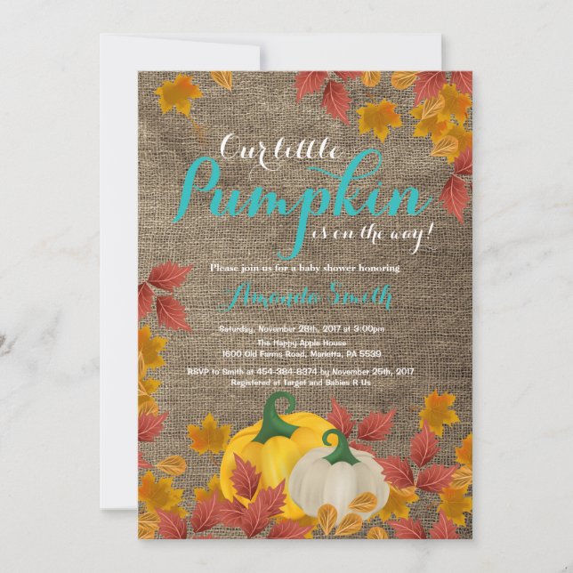 Rustic Fall Pumpkin Aqua Baby Shower invitation (Front)