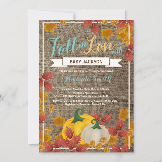 Rustic Fall Pumpkin Aqua Baby Shower invitation (Front)