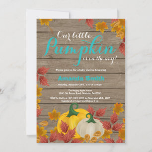 Rustic Fall Pumpkin Aqua Baby Shower invitation