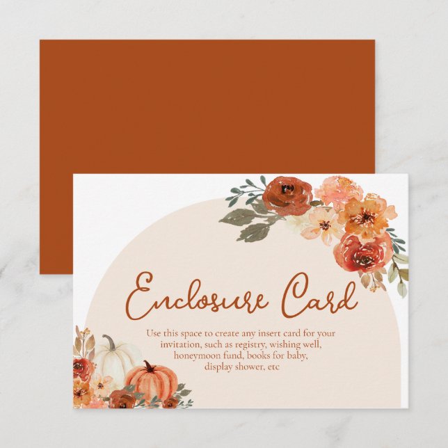 Rustic Fall Pumpkin Autumn Floral Bridal Shower Enclosure Card (Front/Back)