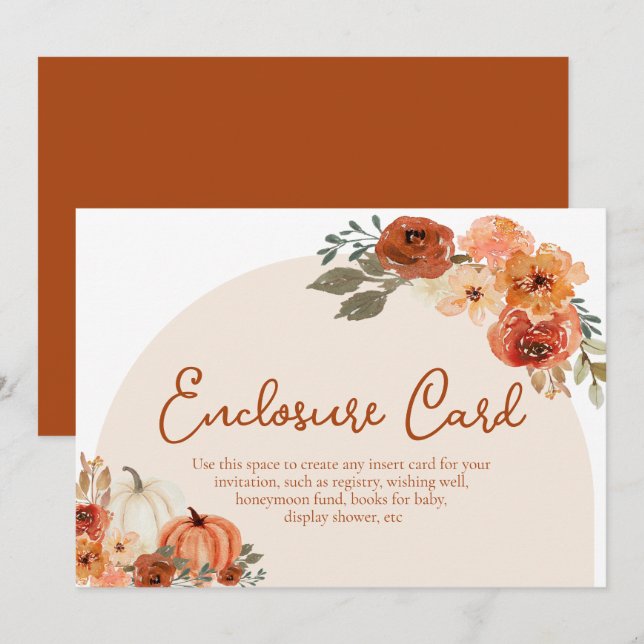 Rustic Fall Pumpkin Autumn Floral Enclosure Card (Front/Back)