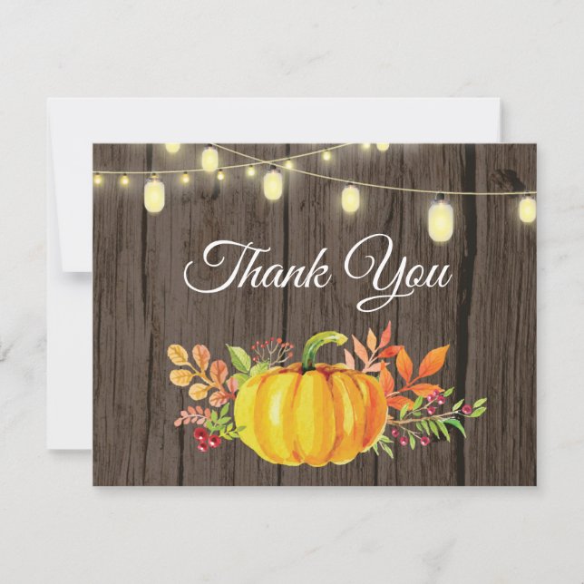 Rustic Fall Pumpkin Autumn Thank You card (Front)