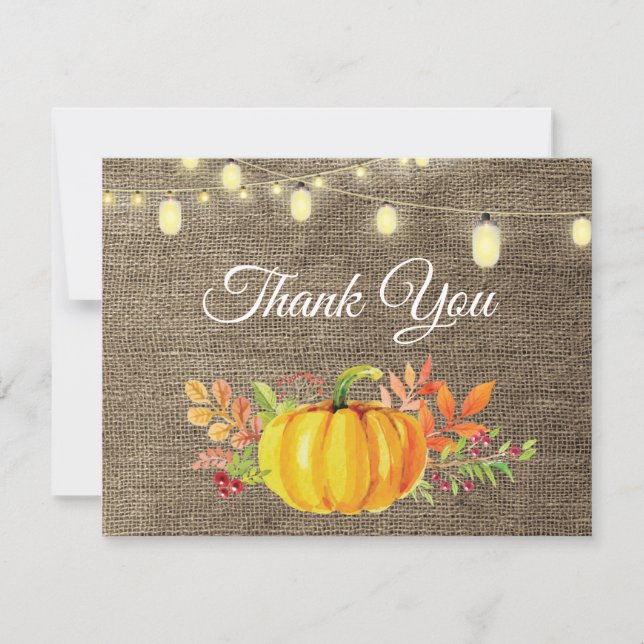 Rustic Fall Pumpkin Autumn Thank You card (Front)