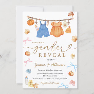 Rustic Fall Pumpkin Baby Clothes Gender Reveal Invitation