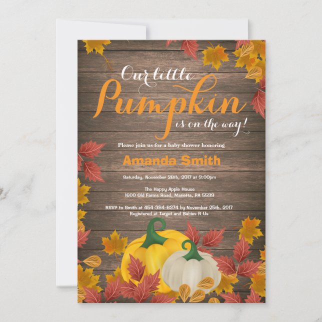 Rustic Fall Pumpkin Baby Shower Invitation (Front)