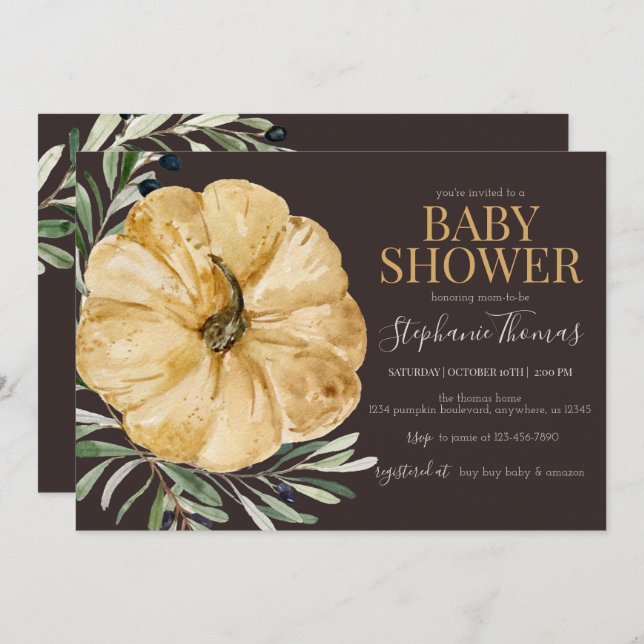 Rustic Fall Pumpkin Baby Shower Invitation (Front/Back)