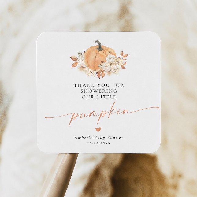 Rustic Fall Pumpkin Baby Shower Square Sticker (Creator Uploaded)