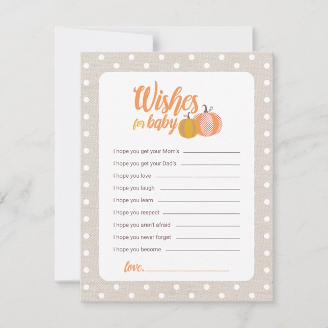 Rustic Fall Pumpkin Baby Shower Wish Card (Front)