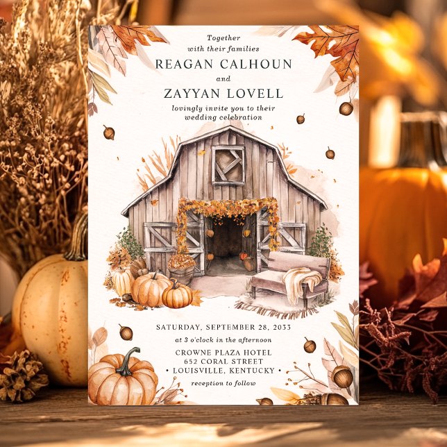Rustic Fall Pumpkin Barn Wedding Invitation (Creator Uploaded)