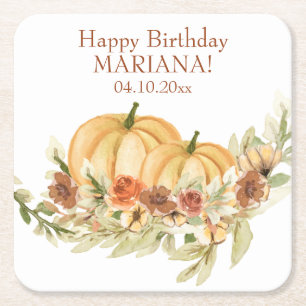 Rustic Fall Pumpkin Birthday Party Cocktail Square Paper Coaster
