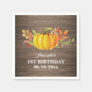 Rustic Fall Pumpkin Birthday Party Napkin