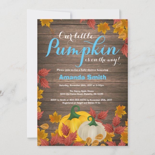 Rustic Fall Pumpkin Boy Baby Shower invitation (Front)