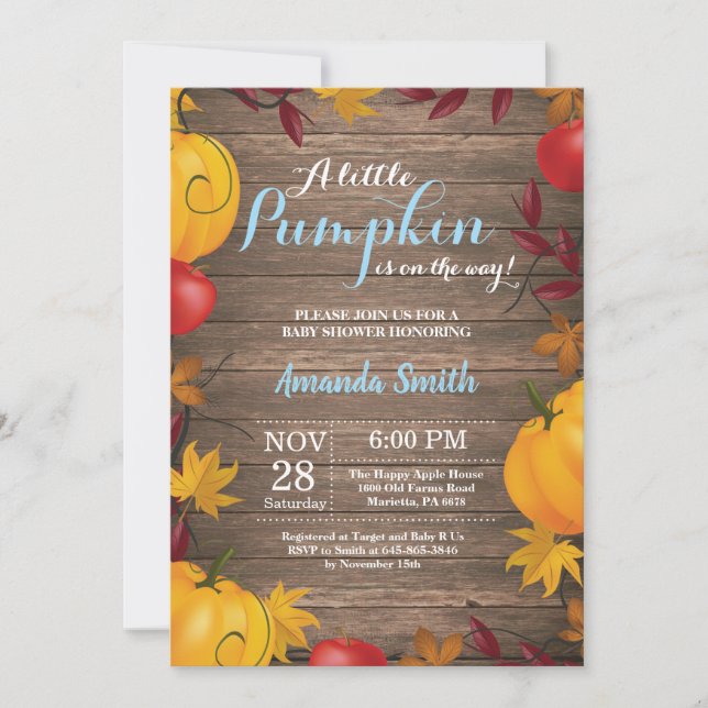 Rustic Fall Pumpkin Boy Baby Shower invitation (Front)
